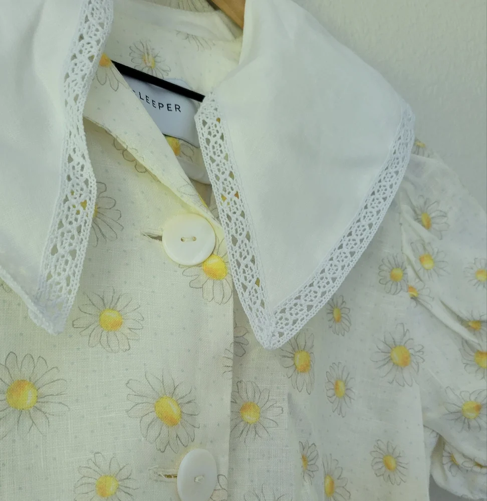 Sleeper Marie 100% linen daisy print mini dress, small - Picture 11 of 15